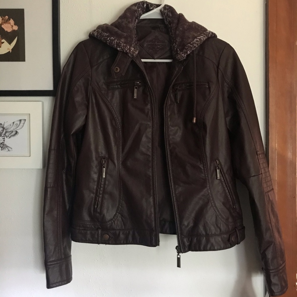 Jou Jou Vegan Leather Jacket with Hoody